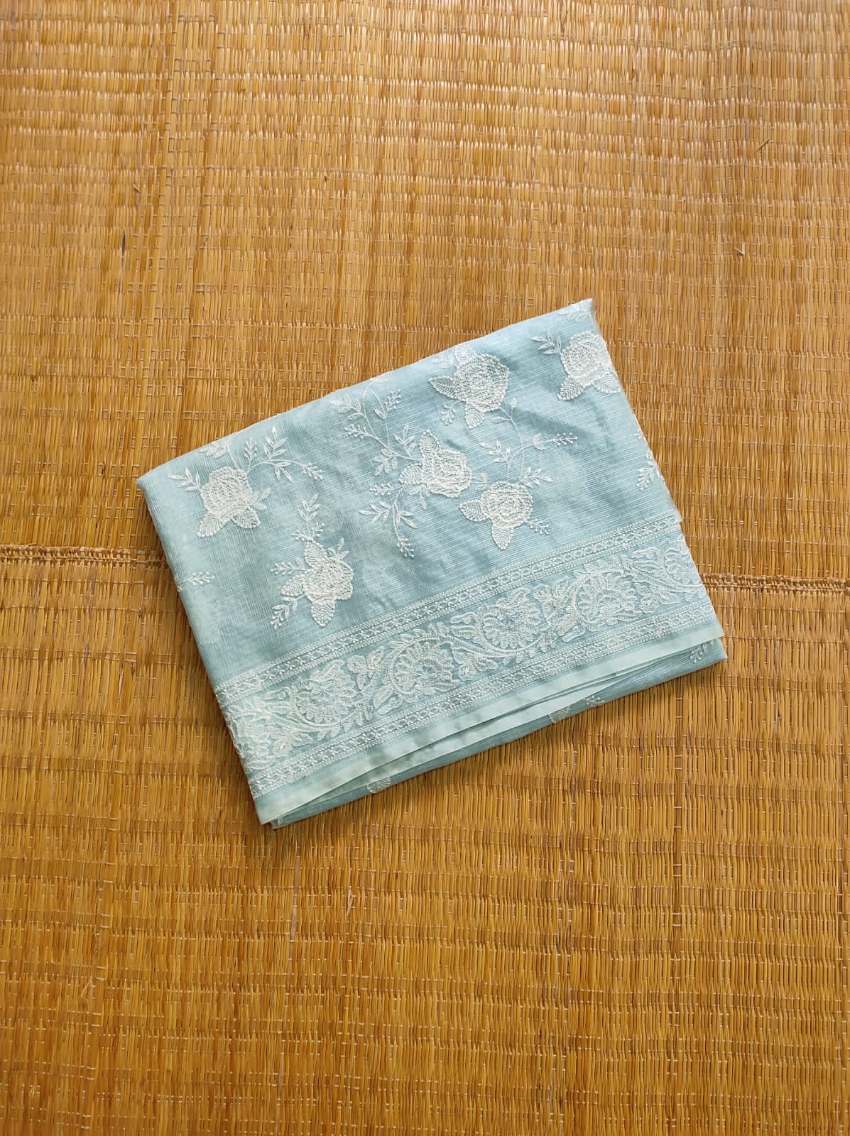 Pure Tusser Kota Silk Saree with Chikankari Embroidery Work - Resham Wala