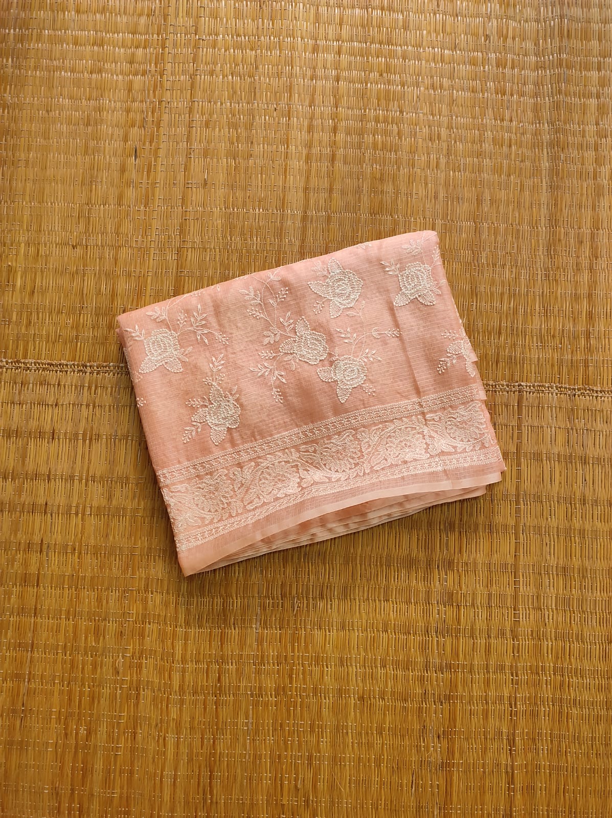 Pure Tusser Kota Silk Saree with Chikankari Embroidery Work - Resham Wala