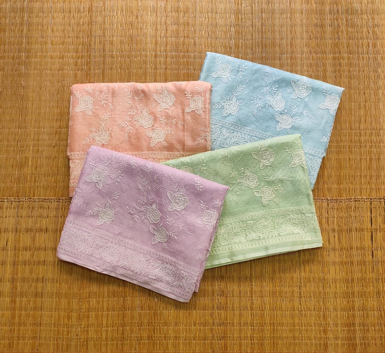 Pure Tusser Kota Silk Saree with Chikankari Embroidery Work - Resham Wala